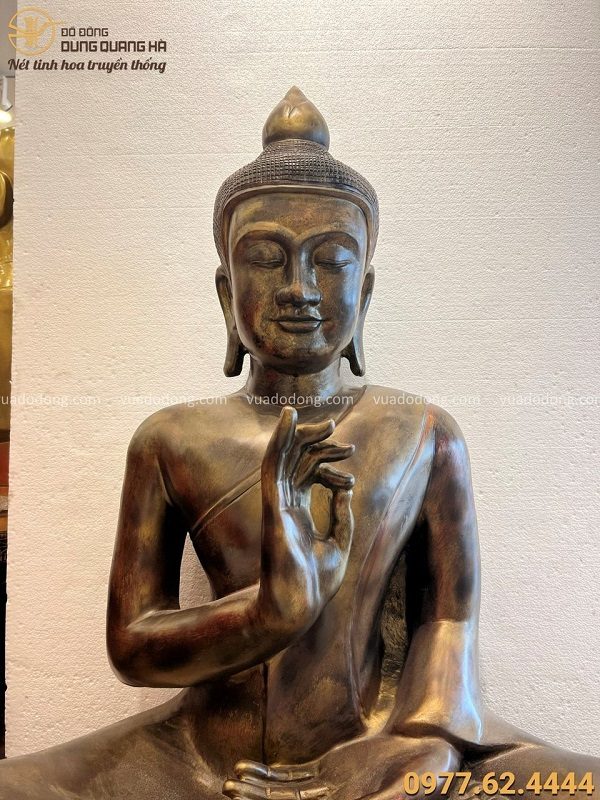 Tượng Phật nghệ thuật decor bằng đồng đỏ hun giả cổ cao 1m
