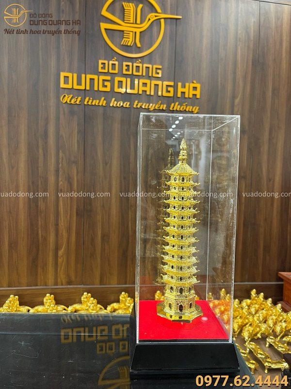 Tháp Văn Xương 9 tầng mạ vàng 24k hộp mika 32x13cm cao 30cm