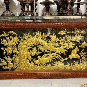 Tranh Vinh Hoa Phú Quý dát vàng 9999 khung gỗ gụ 1m7 x 90cm