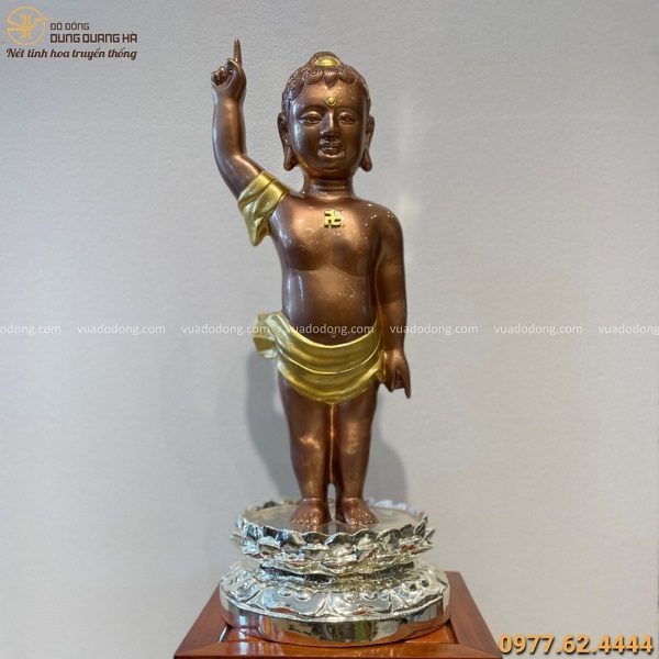 Tượng Phật Đản Sanh mini bằng đồng vàng cao 60 cm