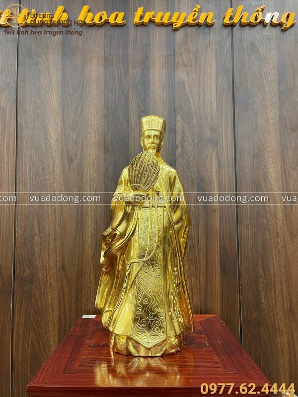 Tượng Khổng Minh bằng đồng dát vàng 9999 cao 50cm