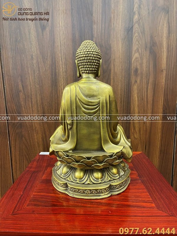 Tượng Phật Adida ngồi thiền đồng vàng kích thước 32 x 21 x 19 cm