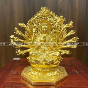 Tượng Phật Chuẩn Đề đẹp bằng đồng vàng thếp vàng cao 26 cm