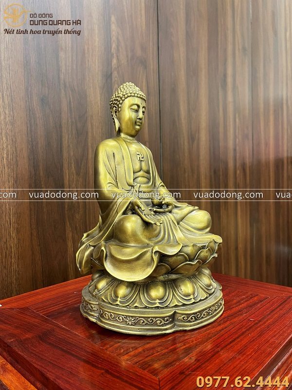 Tượng Phật Di Đà ngồi thiền đồng vàng kích thước 32x21x19cm nặng 2,5kg