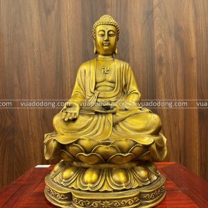 Tượng Phật Di Đà ngồi thiền đồng vàng kích thước 32x21x19cm nặng 2,5kg