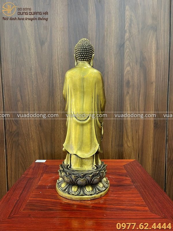 Tượng Đức Phật A Di Đà tiếp dẫn đồng vàng 36x13x13cm nặng 2,5kg