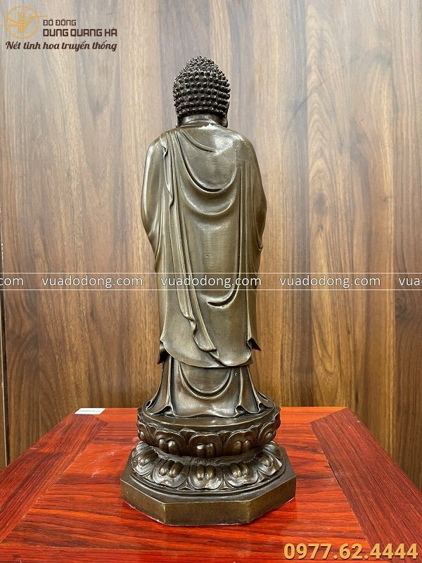 Tượng Phật A Di Đà bằng đồng đứng tòa sen giả cổ 40x13x13cm nặng 3kg