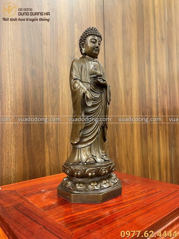 Tượng Phật A Di Đà bằng đồng đứng tòa sen giả cổ 40x13x13cm nặng 3kg
