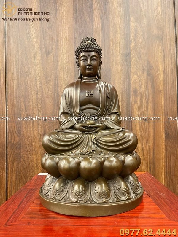 Tượng Phật A Di Đà tọa Thiền đồng vàng giả cổ 40x21x21 cm nặng 5,5kg