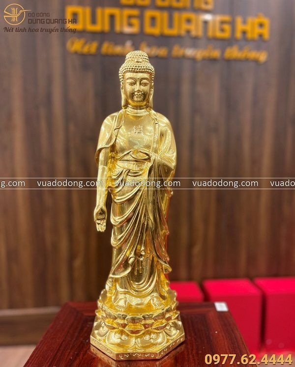 Tượng Phật Adida tiếp dẫn bằng đồng vàng dát vàng cao 52 cm