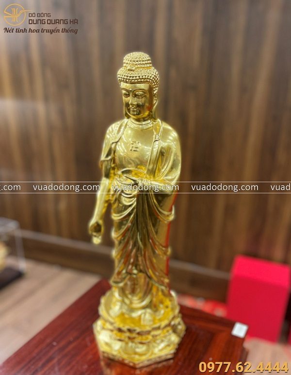 Tượng Phật Adida tiếp dẫn bằng đồng vàng dát vàng cao 52 cm