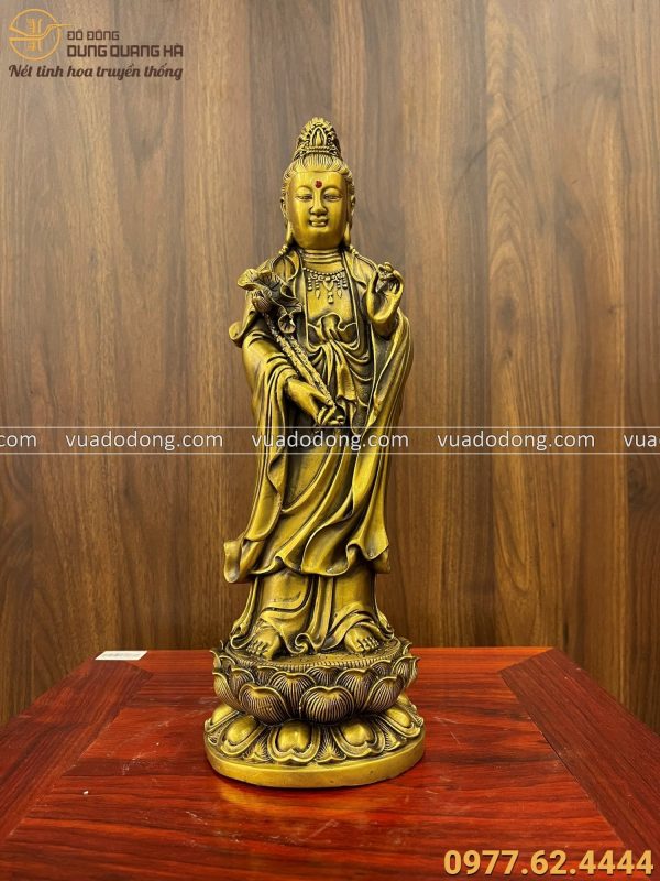 Tượng Phật Đại Thế Chí Bồ Tát đồng vàng đứng trang nghiêm 36x13x13cm