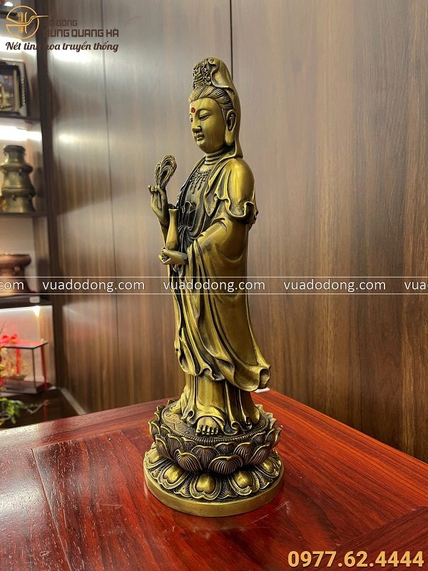 Tượng Phật Quan Âm đẹp thanh tao bằng đồng 36x13x13cm nặng 2,5kg