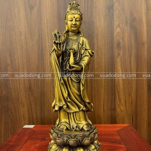 Tượng Phật Quan Âm đẹp thanh tao bằng đồng 36x13x13cm nặng 2,5kg