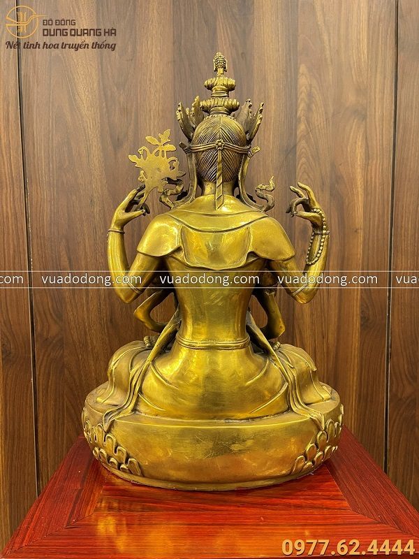 Tượng Phật Quan Âm Tứ thủ mật tông đồng vàng 47x31x20cm nặng 8,2kg