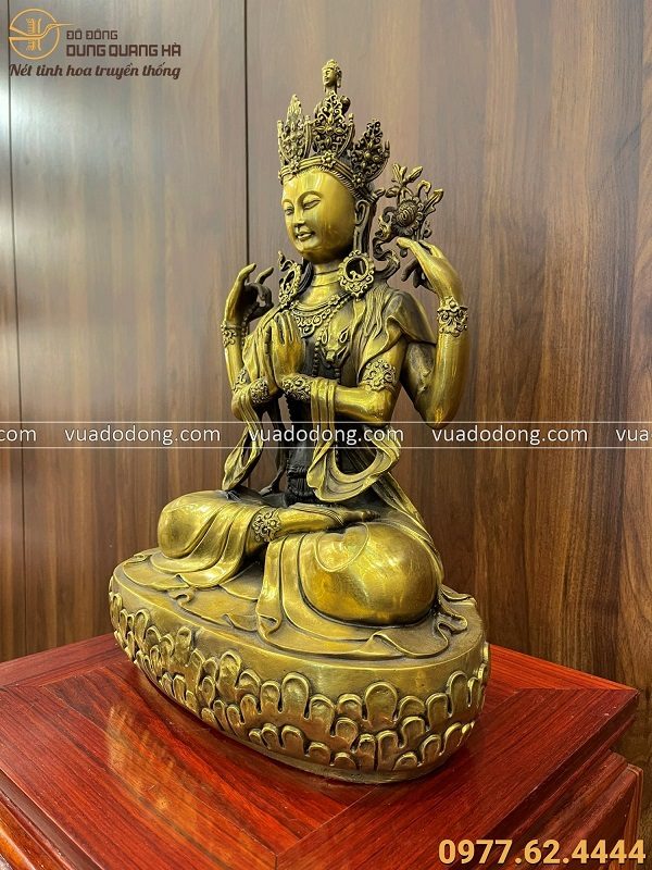 Tượng Phật Quan Âm Tứ thủ mật tông đồng vàng 47x31x20cm nặng 8,2kg