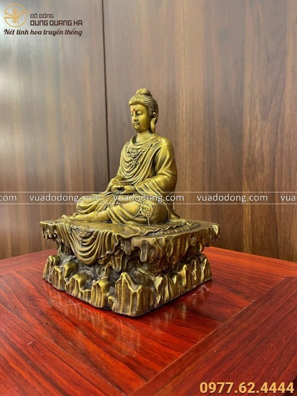 Tượng Phật Thích Ca ngồi bệ đá 20x17x12cm bằng đồng vàng