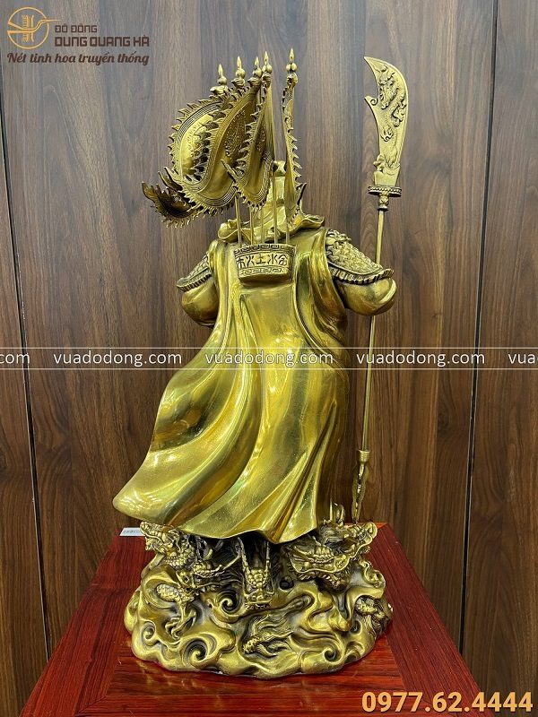 Tượng Quan Công cưỡi rồng đeo Ngũ Kỳ lệnh đồng vàng 47x26x22cm nặng 10kg