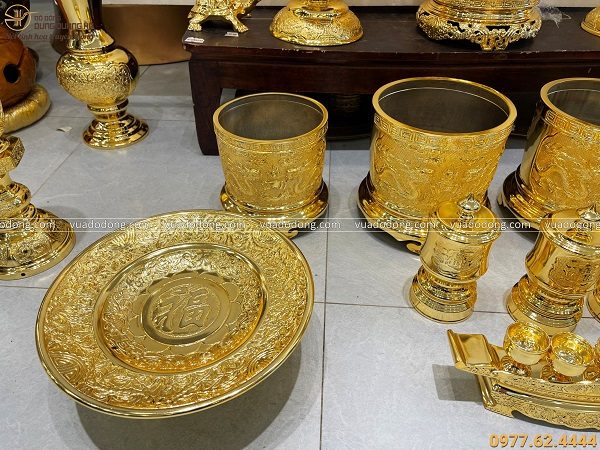 Bộ đồ thờ cúng cao cấp bằng đồng mạ vàng cao 60 cm