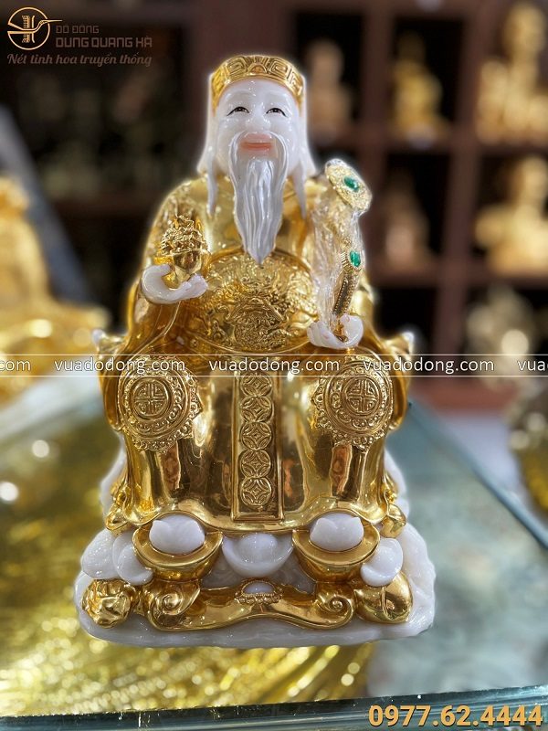 Tượng Thần Tài Ông Địa bằng đá thếp vàng cao 25 cm bày bàn thờ