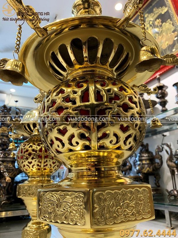 Bộ đèn thờ bằng đồng vàng nhập khẩu Đài Loan chạm hoa sen
