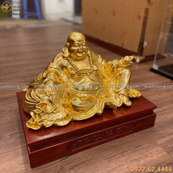 Tượng Phật Di Lặc đồng vàng thếp vàng ngồi ung dung 45 cm x 24 cm