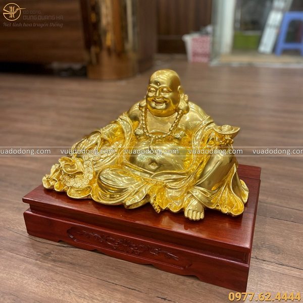 Tượng Phật Di Lặc đồng vàng thếp vàng ngồi ung dung 45 cm x 24 cm