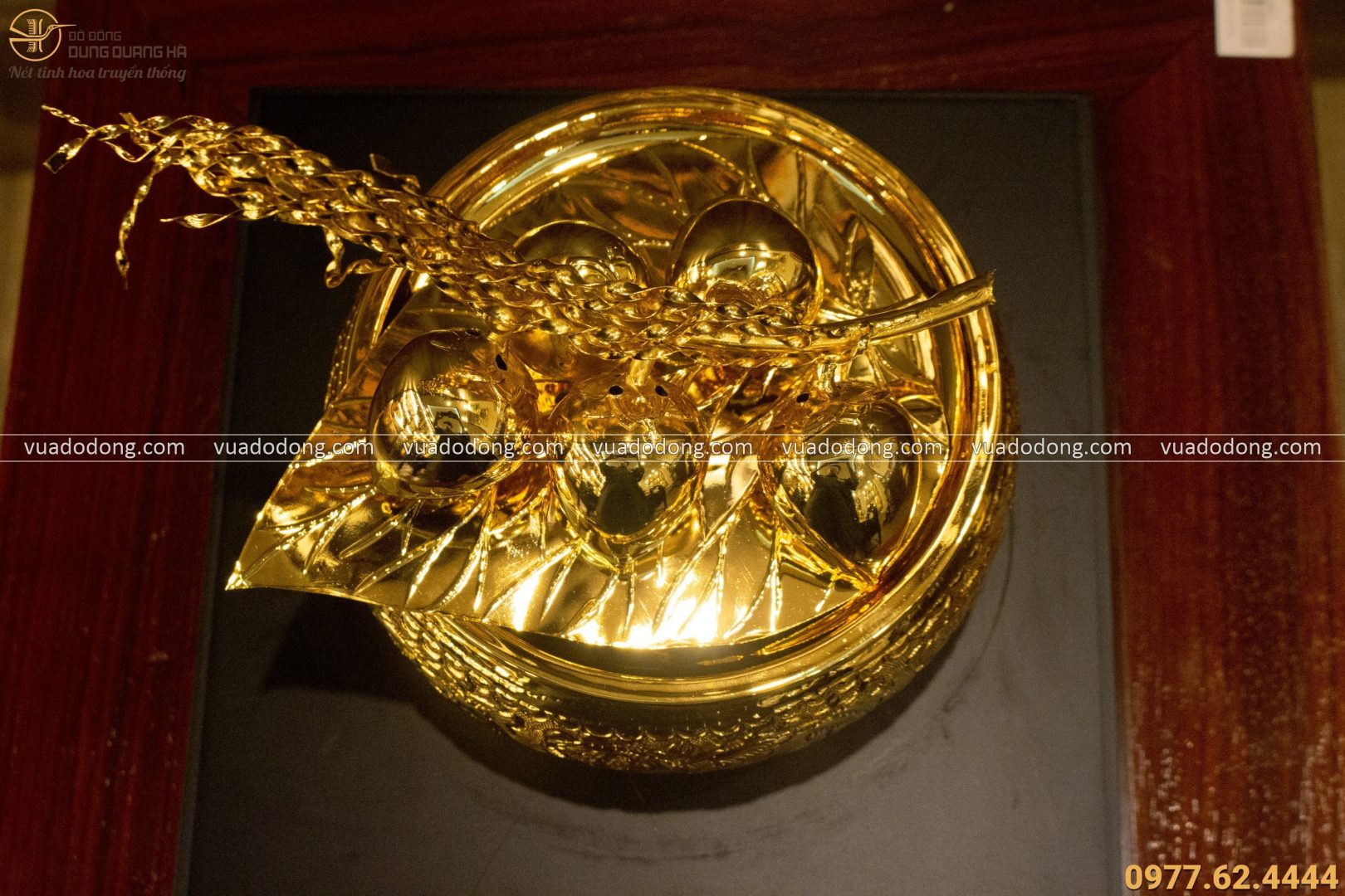 Bộ Cơi trầu cau 5 quả đồng vàng mạ vàng tĩnh điện 16cm