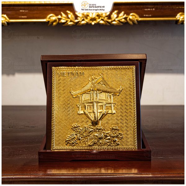 Bộ sưu tập tranh đồng lưu niệm bằng đồng để bàn dát vàng khung gỗ