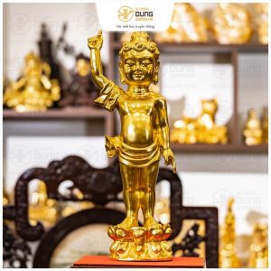 Tượng Phật Thích Ca Đản Sinh bằng đồng vàng cao 40cm