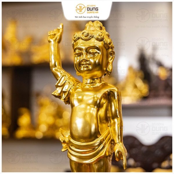 Tượng Phật Thích Ca Đản Sinh bằng đồng vàng cao 40cm