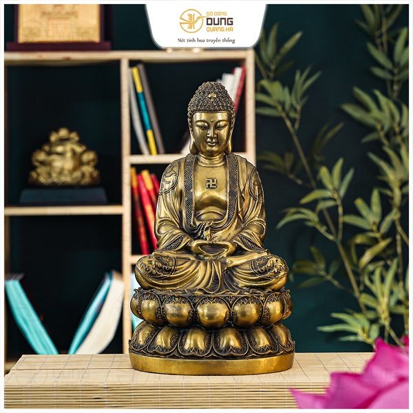 Tượng Phật A Di Đà ngồi thiền bằng đồng vàng cao 36cm nặng 3,9kg