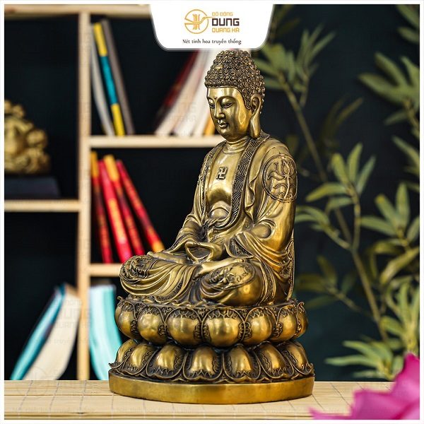 Tượng Phật A Di Đà ngồi thiền bằng đồng vàng cao 36cm nặng 3,9kg