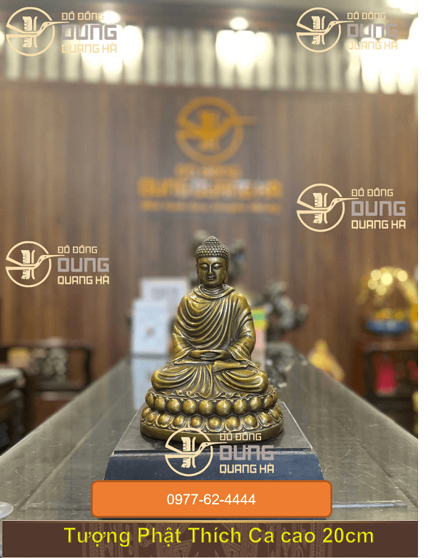 Tượng Phật Thích Ca thờ tại gia bằng đồng vàng cao 20cm