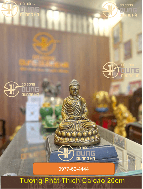 Tượng Phật Thích Ca thờ tại gia bằng đồng vàng cao 20cm