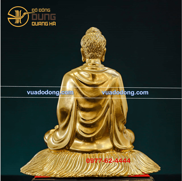 Tượng Đức Phật Thích Ca Mâu Ni ngồi bệ rơm đồng vàng dát vàng cao 30cm