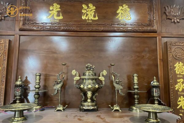 Đồ đồng Dung Quang Hà giao thành công ngũ sự 50cm + phụ kiện đồ thờ cho khách Hà Nội