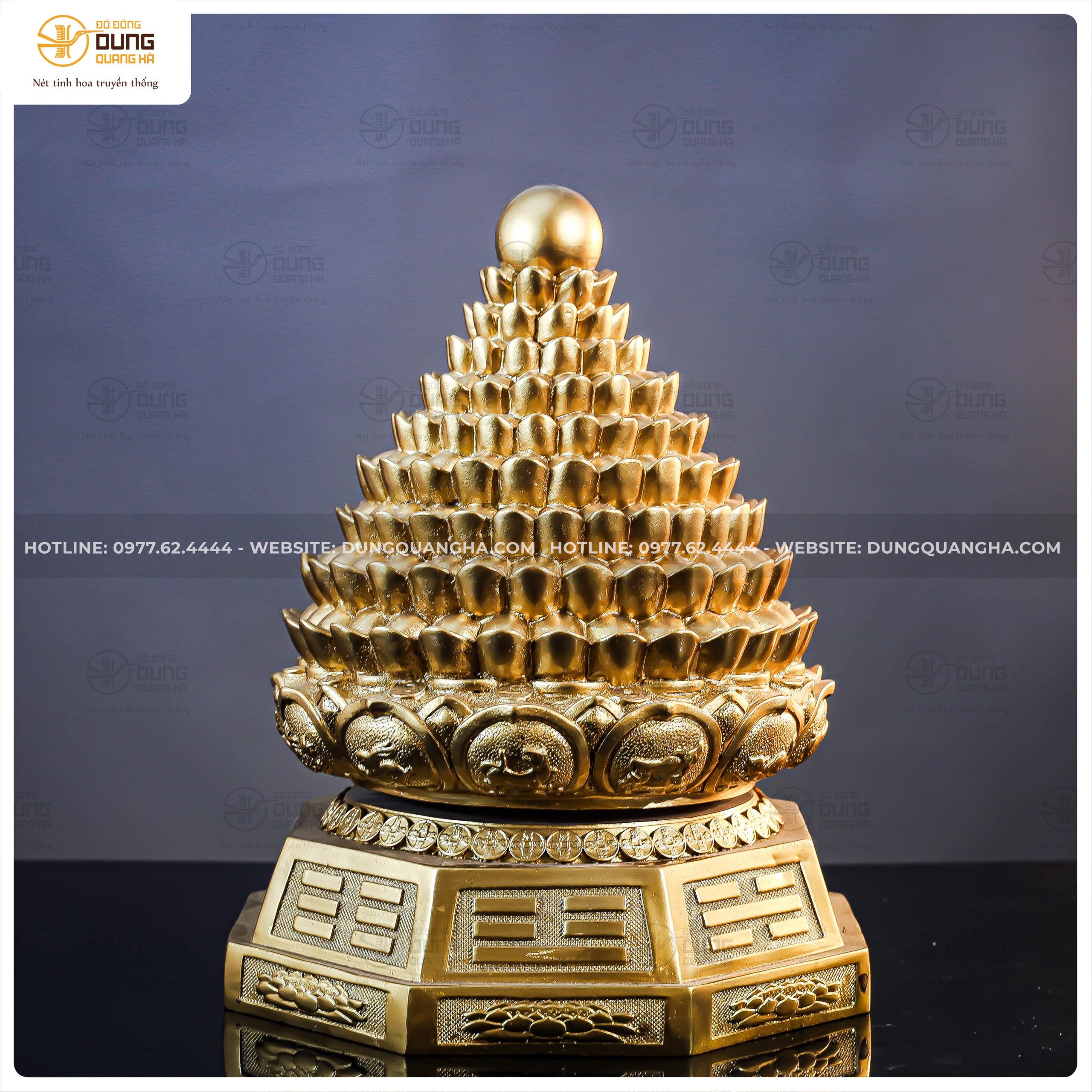 Tháp thỏi vàng phong thuỷ bằng đồng vàng kích thước 23x17cm nặng 2kg