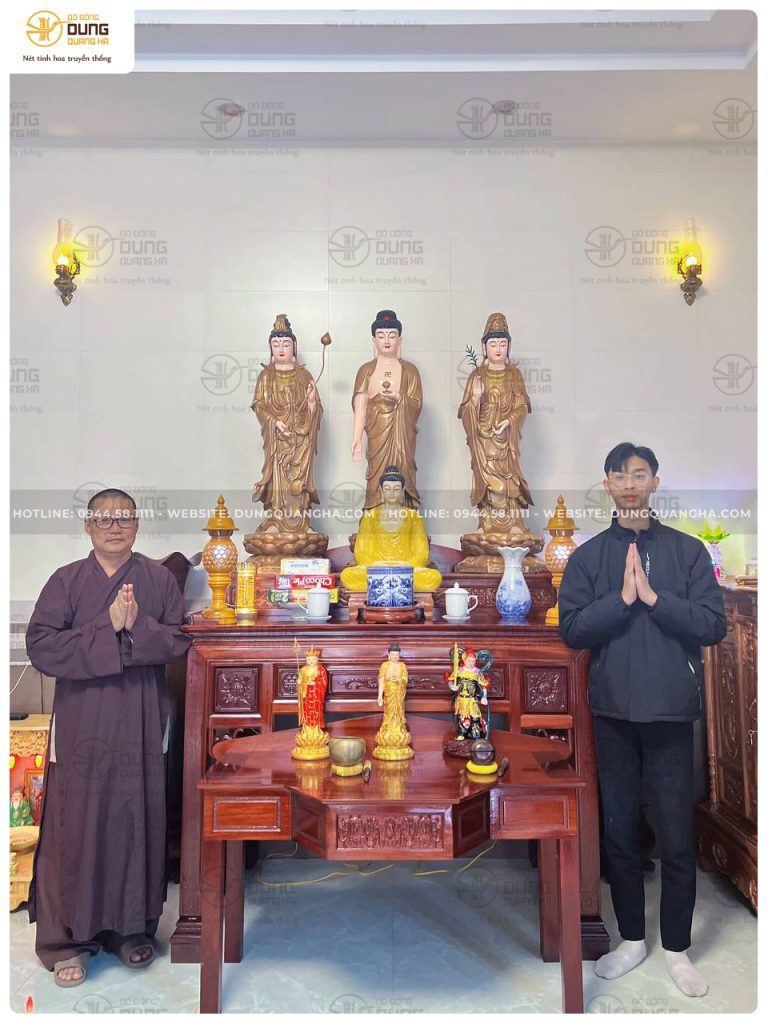 Bàn giao tượng Tây Phương Tam Thánh Phật 1m2 cho Thầy tại Nghệ An
