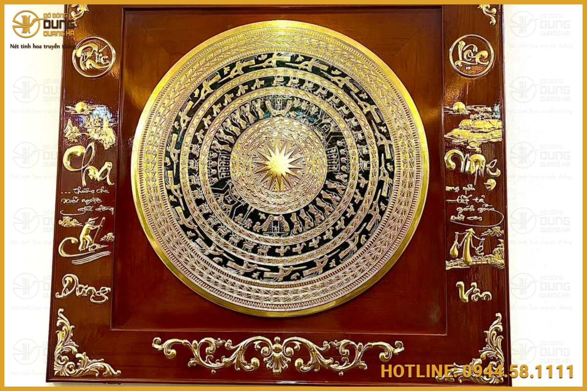 Bàn giao lắp đặt mặt trống ĐK 90cm đồng đỏ khung 1m27x1m33 dát vàng tại Vũ Hữu, Thanh Xuân, Hà Nội