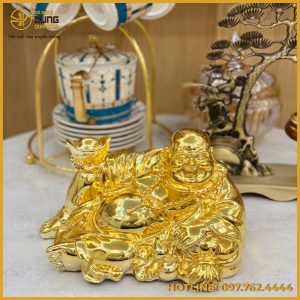 Tượng Phật Di Lặc bằng đồng nằm thếp vàng