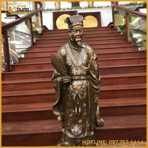 Tượng Khổng Minh bằng đồng đỏ khảm tam khí cao 1m2