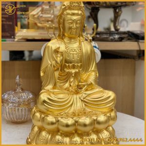 Tượng Phật bà Quan Âm ngự tòa sen đồng dát vàng 9999