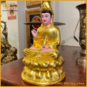 Tượng Phật Quan Âm bằng đồng đỏ dát vàng