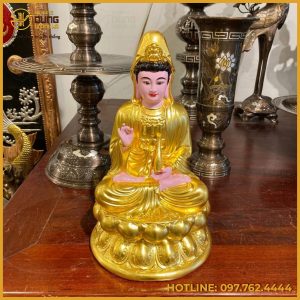Tượng Phật Quan Âm bằng đồng đỏ dát vàng