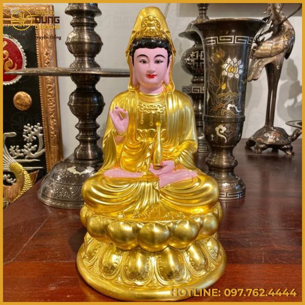 Tượng Phật Quan Âm bằng đồng đỏ dát vàng