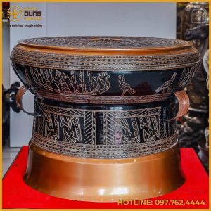 Quả trống đồng đỏ vân chìm đường kính 90cm sang trọng