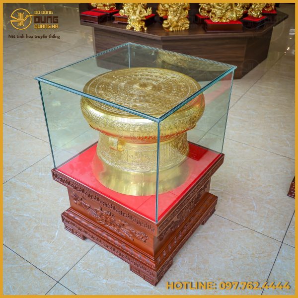 Quả trống đồng đỏ dát vàng đường kính 50cm