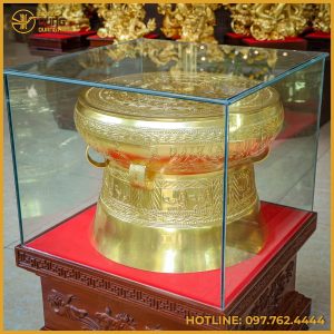 Quả trống đồng đỏ dát vàng đường kính 50cm