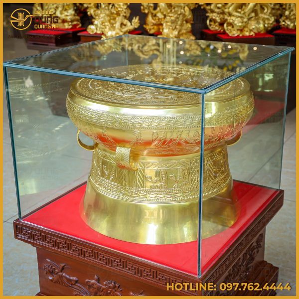 Quả trống đồng đỏ dát vàng đường kính 50cm